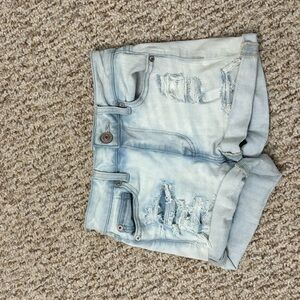 Highrise  Blue Distressed Denim Shorts